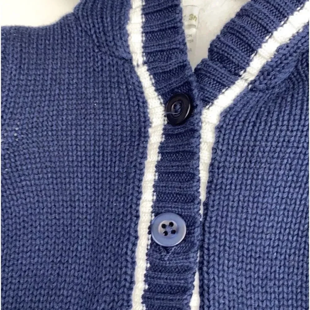 NWT BEANSTORK Baby HOODED CARDIGAN Jacket Blue White Knitted Fax Fur Lining 3M